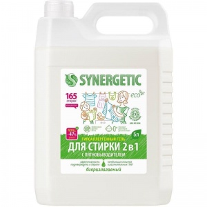 Средство для стирки жидкое Synergetic 2-в-1 c пятновыводителем, 5л