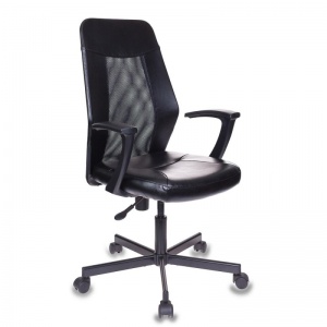 Кресло офисное Easy Chair 225, кожзам/сетка черный, металл